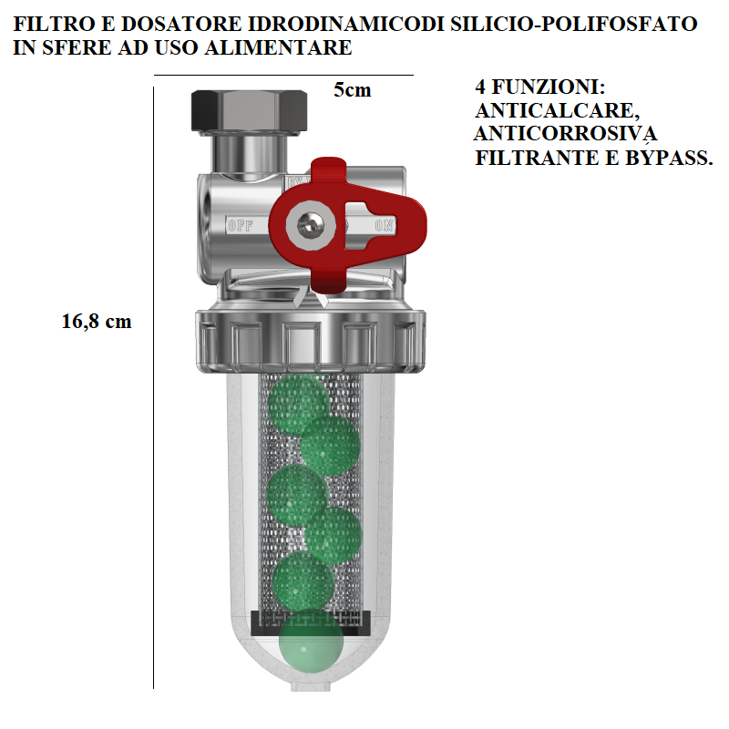 filtro dosatore idrodinamico di silico-polifosfato in sfere ad uso