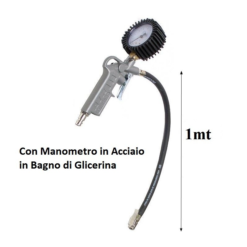 PISTOLA DI GONFIAGGIO 0-10 BAR C/MANOM. ACCIAIO BAGNO DI GLICERINA
